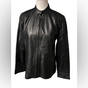 ANNE KLEIN Black Leather Jacket Designer Large Extra Large 12W 14 Coat 0X